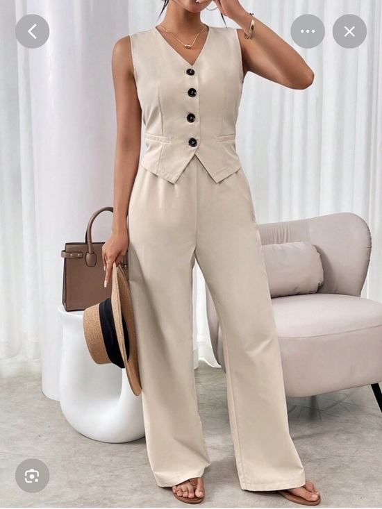 SHEIN Pants - SHEIN - “NWOT” Cream Button-Front Vest with Matching Wide-Leg Pants